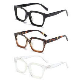 ZXYOO 3 Pack Oversize Square Design Reading Glasses for Women, Blue Light Blocking Reader ZXYOO 3 Pack Oversize Square Design Reading Glasses for Women, Blue Light Blocking Reader