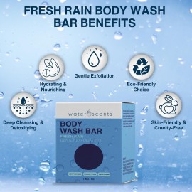 Water Scents Fresh Rain Body Wash Bar - Moisturizing & Nourishing with Essential Oils of Lavender & Lemon - Plastic-Free, Vegan, Handmade in USA - Natural Skincare for Men & Women