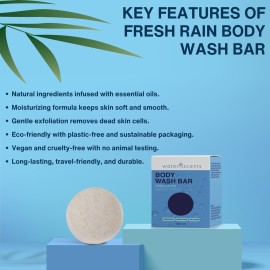 Water Scents Fresh Rain Body Wash Bar - Moisturizing & Nourishing with Essential Oils of Lavender & Lemon - Plastic-Free, Vegan, Handmade in USA - Natural Skincare for Men & Women