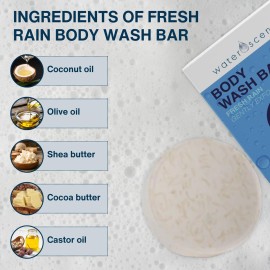 Water Scents Fresh Rain Body Wash Bar - Moisturizing & Nourishing with Essential Oils of Lavender & Lemon - Plastic-Free, Vegan, Handmade in USA - Natural Skincare for Men & Women