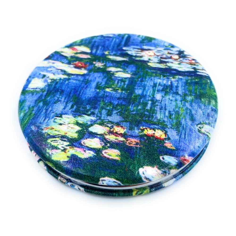 Aeisage Small Handbag Mirror Compact Mirror for Girls Purse Mirror Folding Pu Leather Floral Compact Claude Monet Water Lilies Unique Gift for Sister