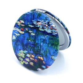 Aeisage Small Handbag Mirror Compact Mirror for Girls Purse Mirror Folding Pu Leather Floral Compact Claude Monet Water Lilies Unique Gift for Sister