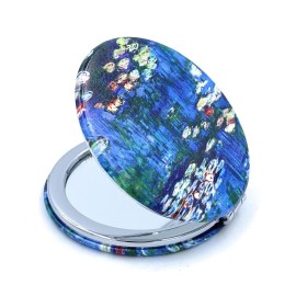 Aeisage Small Handbag Mirror Compact Mirror for Girls Purse Mirror Folding Pu Leather Floral Compact Claude Monet Water Lilies Unique Gift for Sister