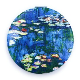 Aeisage Small Handbag Mirror Compact Mirror for Girls Purse Mirror Folding Pu Leather Floral Compact Claude Monet Water Lilies Unique Gift for Sister