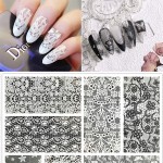 40 Sheets Lace Nail Art Foil Transfer Stickers, Retro Atmosphere Black White Lace Design Nail Transfer Foils for Acrylic Manicure Tips Wraps Charms Decorations