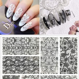 40 Sheets Lace Nail Art Foil Transfer Stickers, Retro Atmosphere Black White Lace Design Nail Transfer Foils for Acrylic Manicure Tips Wraps Charms Decorations