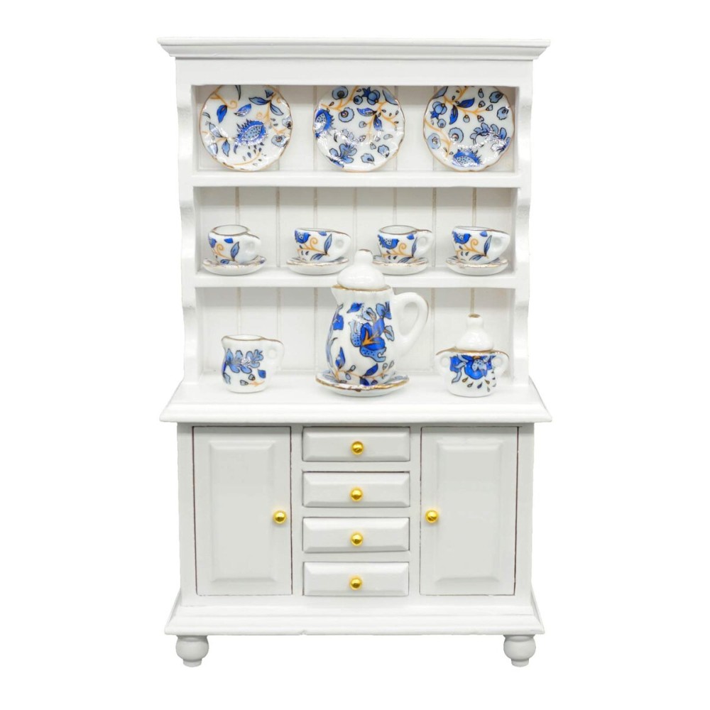 SAMCAMI Miniature Dollhouse Furniture Kitchen Set - Kitchen Cabinet Cupboards and Tea Set - 1 12 Scale Dollhouse Accessories