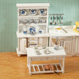 SAMCAMI Miniature Dollhouse Furniture Kitchen Set - Kitchen Cabinet Cupboards and Tea Set - 1 12 Scale Dollhouse Accessories