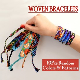Novelty Place 10 Pcs Woven Bracelet Bulk for Women, Kids & Girls - Nepal Style Friendship Bracelets Handmade Braided Rope Wrist String Chain (Random Colors & Patterns)