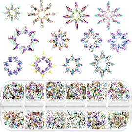 WILLBOND 12 Styles 360 Pcs Rhinestones Nail Art Gems,Multi Shapes 3D Glass AB Crystal Flat Back Mix Sizes Crystal Charms Gem Stone Jewelry Diamond for Nail Craft DIY Decorations(Ab Color)