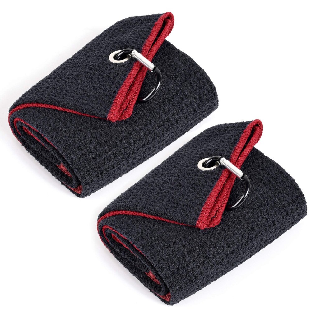 Mile High Life Tri-fold Golf Towel | 16 X 24 | Premium Microfiber Fabric | Waffle Pattern | w Heavy Duty Carabiner Clip | for Men and Women (2 Pack Black/Red) Mile High Life Tri-fold Golf Towel | 16 X 24 | Premium Microfiber Fabric | Waffle Pattern | w Heavy Duty Carabiner Clip | for Men and Women (2 Pack Black/Red)