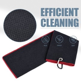 Mile High Life Tri-fold Golf Towel | 16 X 24 | Premium Microfiber Fabric | Waffle Pattern | w Heavy Duty Carabiner Clip | for Men and Women (2 Pack Black/Red) Mile High Life Tri-fold Golf Towel | 16 X 24 | Premium Microfiber Fabric | Waffle Pattern | w Heavy Duty Carabiner Clip | for Men and Women (2 Pack Black/Red)