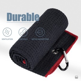 Mile High Life Tri-fold Golf Towel | 16 X 24 | Premium Microfiber Fabric | Waffle Pattern | w Heavy Duty Carabiner Clip | for Men and Women (2 Pack Black/Red) Mile High Life Tri-fold Golf Towel | 16 X 24 | Premium Microfiber Fabric | Waffle Pattern | w Heavy Duty Carabiner Clip | for Men and Women (2 Pack Black/Red)