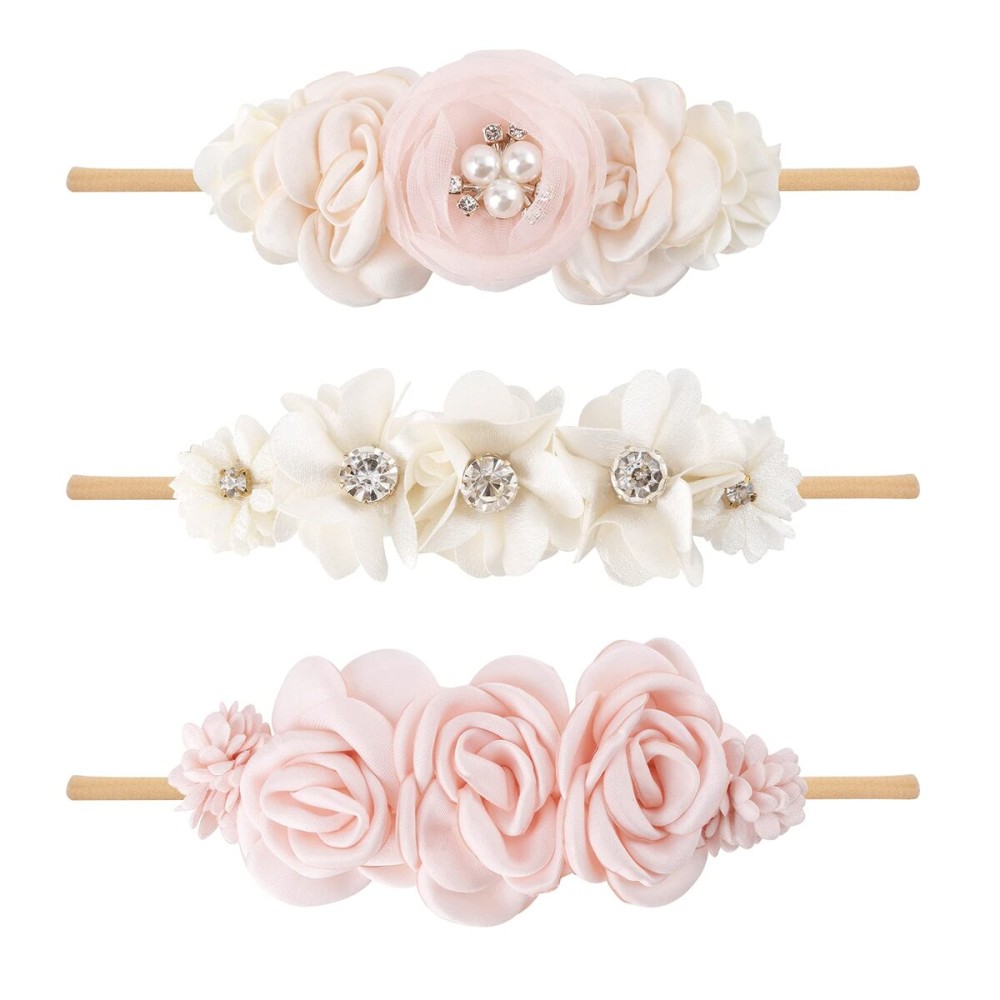BFNAAgirl Baby Girl Floral Headband Nylon Flower Crown Elastic Hairband 3pcs Hair Accessories Gift for Girls (33)