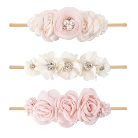 BFNAAgirl Baby Girl Floral Headband Nylon Flower Crown Elastic Hairband 3pcs Hair Accessories Gift for Girls (33)