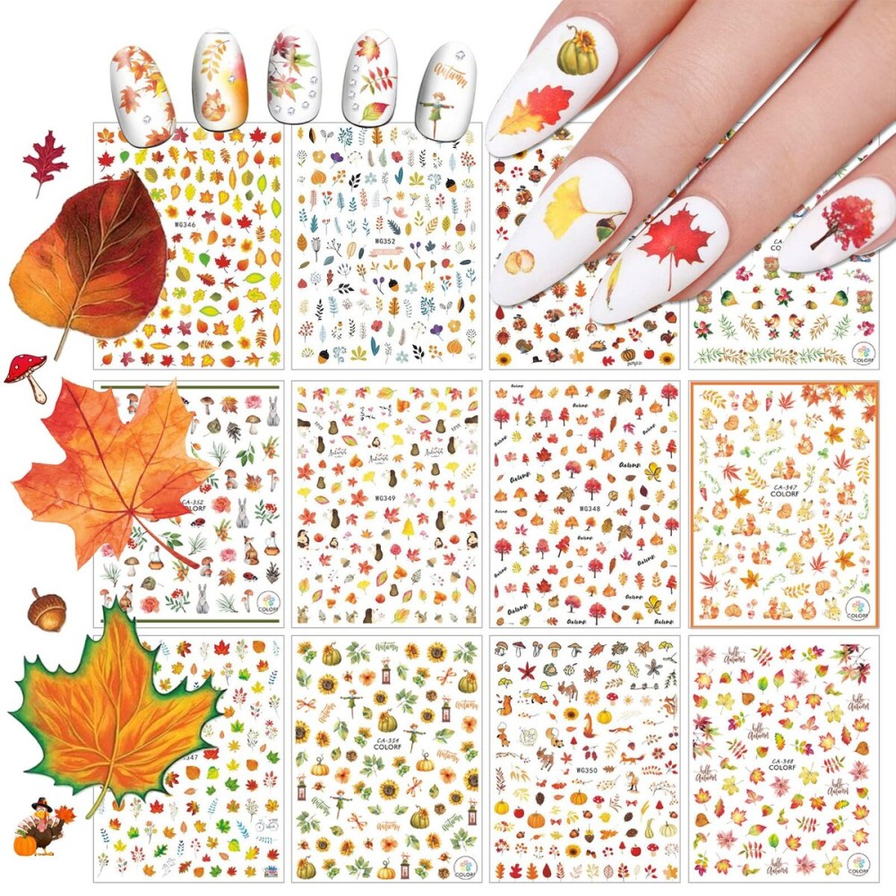 12 Sheets Fall Nail Art Sticker Decals, EBANKU Self Adhesive Maple Leaf Nail Stickers Autumn Thanksgiving Carton Animal Sticker for Women Girls Nail Decorations Nail Designs 12 Sheets Fall Nail Art Sticker Decals, EBANKU Self Adhesive Maple Leaf Nail Stickers Autumn Thanksgiving Carton Animal Sticker for Women Girls Nail Decorations Nail Designs