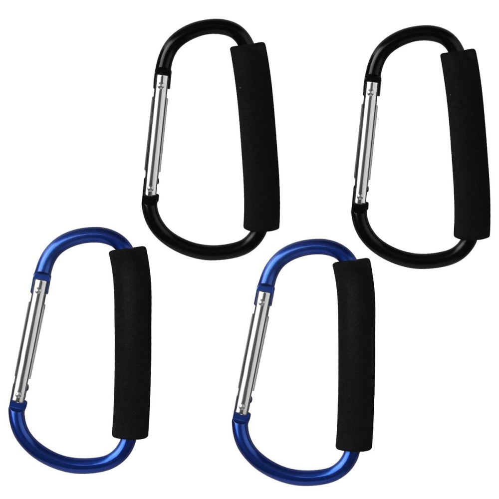 sansheng 4 Pack Large Carabiner 5.5 D Style Click and Carry Bag Carrier Stroller Hooks(Black and Blue)