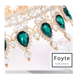 Foyte Baroque Queen Crown and Tiaras Sparkly Rhinestone Wedding Crown Bride Princess Full Headpieces for Women and Girls (Green)