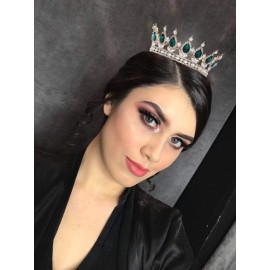 Foyte Baroque Queen Crown and Tiaras Sparkly Rhinestone Wedding Crown Bride Princess Full Headpieces for Women and Girls (Green)