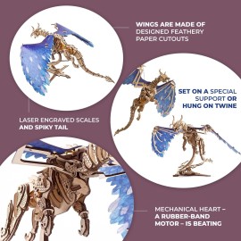 UGEARS 3D Wooden Puzzles for Adults - Windstorm Dragon 3D Puzzle - Mechanical Model Kits for Adults to Build - DIY Building Set Gifts for Fathers Day - 320 Pcs