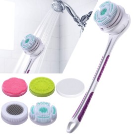 SoulBay Electric Body Brush with 5 Attachments: Rechargeable Back Brush IPX7 Long Handle Exfoliating Spin Scrubber for Shower Bathing Cleansing Wash Deep Cleaning SoulBay Electric Body Brush with 5 Attachments: Rechargeable Back Brush IPX7 Long Handle Exfoliating Spin Scrubber for Shower Bathing Cleansing Wash Deep Cleaning