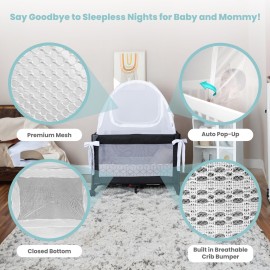 Pro Baby Safety Premium Pack n Play Tent, Mini Crib Tent to Keep Baby from Climbing Out, Auto Pop Up Pack and Play Tent with Auto-Lock Zippers, Thick Velvety Breathable Mesh (Geometric Cubes)