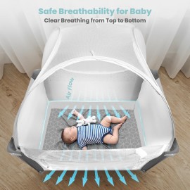 Pro Baby Safety Premium Pack n Play Tent, Mini Crib Tent to Keep Baby from Climbing Out, Auto Pop Up Pack and Play Tent with Auto-Lock Zippers, Thick Velvety Breathable Mesh (Geometric Cubes)