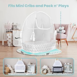 Pro Baby Safety Premium Pack n Play Tent, Mini Crib Tent to Keep Baby from Climbing Out, Auto Pop Up Pack and Play Tent with Auto-Lock Zippers, Thick Velvety Breathable Mesh (Geometric Cubes)
