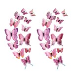 24PCS Butterfly Wall Decals Removable 3D Butterflies Decor for Wall Sticker Mural Stickers Home Decoration Kids Room Bedroom Decor (Double Layer-Pink/24PCS)