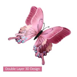 24PCS Butterfly Wall Decals Removable 3D Butterflies Decor for Wall Sticker Mural Stickers Home Decoration Kids Room Bedroom Decor (Double Layer-Pink/24PCS)