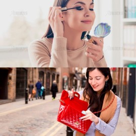 AUEAR, 4 Pack Glitter Shell Mirror Double-Sided Magnification Makeup Mini Portable Foldable Handheld Compact for Purse Handbag Pocket Women Colors