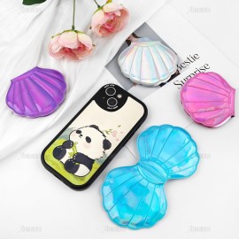 AUEAR, 4 Pack Glitter Shell Mirror Double-Sided Magnification Makeup Mini Portable Foldable Handheld Compact for Purse Handbag Pocket Women Colors