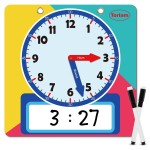 Magnetic Writable Dry Erase Learning Clock | Clock for Kids Learning to Tell Time | Large 12 Demonstration Teaching Time Practice Clock with Dry Erase Writing Surface | Pen Included | (Rainbow)