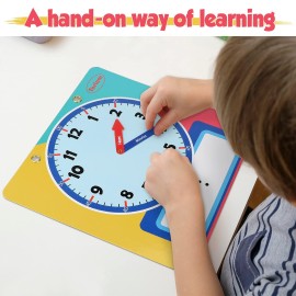 Magnetic Writable Dry Erase Learning Clock | Clock for Kids Learning to Tell Time | Large 12 Demonstration Teaching Time Practice Clock with Dry Erase Writing Surface | Pen Included | (Rainbow)