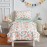 4 Pieces White Girls Toddler Bedding Set Orange Floral Style for Autumu and Winter.- Includes Adorable Quilted Flower Warm Comforter, Green Plaid Fitted Sheet, Top Sheet, and Pillow Case