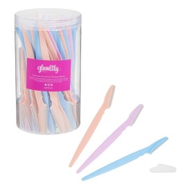 Glamlily 60 Pack Facial Dermaplaning Tool, Face Razors for Women\'s Hair Removal, 6-Inch Shavers Bulk Set in 3 Colors (Purple, Blue, Peach)