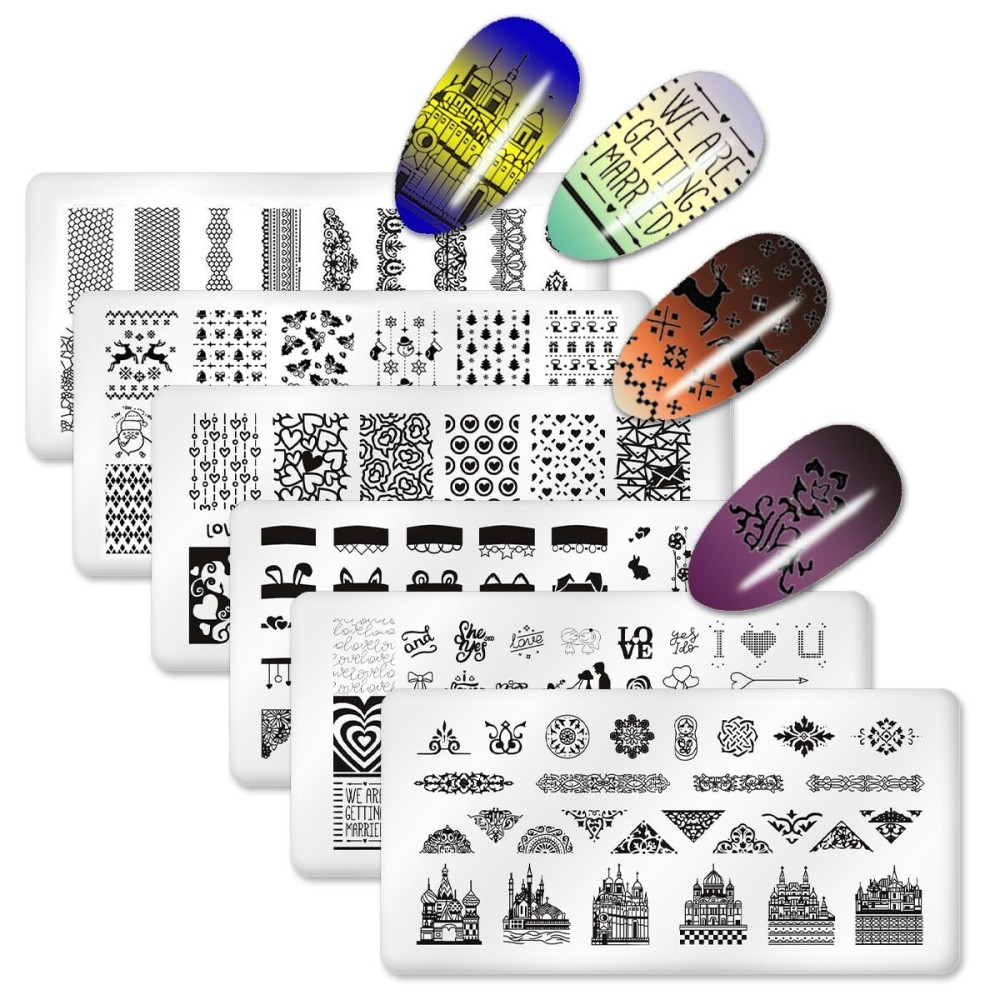 SILPECWEE 6Pcs Butterfly Nail Stamping Plate Love Cats Bowknot Design Nail Stamp Kit DIY Template Manicure Accessories SILPECWEE 6Pcs Butterfly Nail Stamping Plate Love Cats Bowknot Design Nail Stamp Kit DIY Template Manicure Accessories