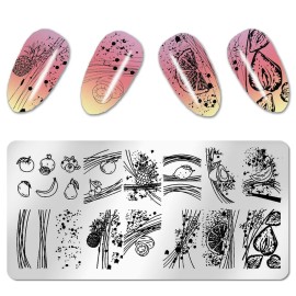 SILPECWEE 6Pcs Nail Stamp Simple Line-Drawing Design Nail Stamping Kit DIY Nail Plate Manicure Accessories For Summer