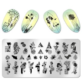 SILPECWEE 6Pcs Nail Stamp Simple Line-Drawing Design Nail Stamping Kit DIY Nail Plate Manicure Accessories For Summer