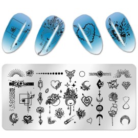 SILPECWEE 6Pcs Nail Stamp Simple Line-Drawing Design Nail Stamping Kit DIY Nail Plate Manicure Accessories For Summer