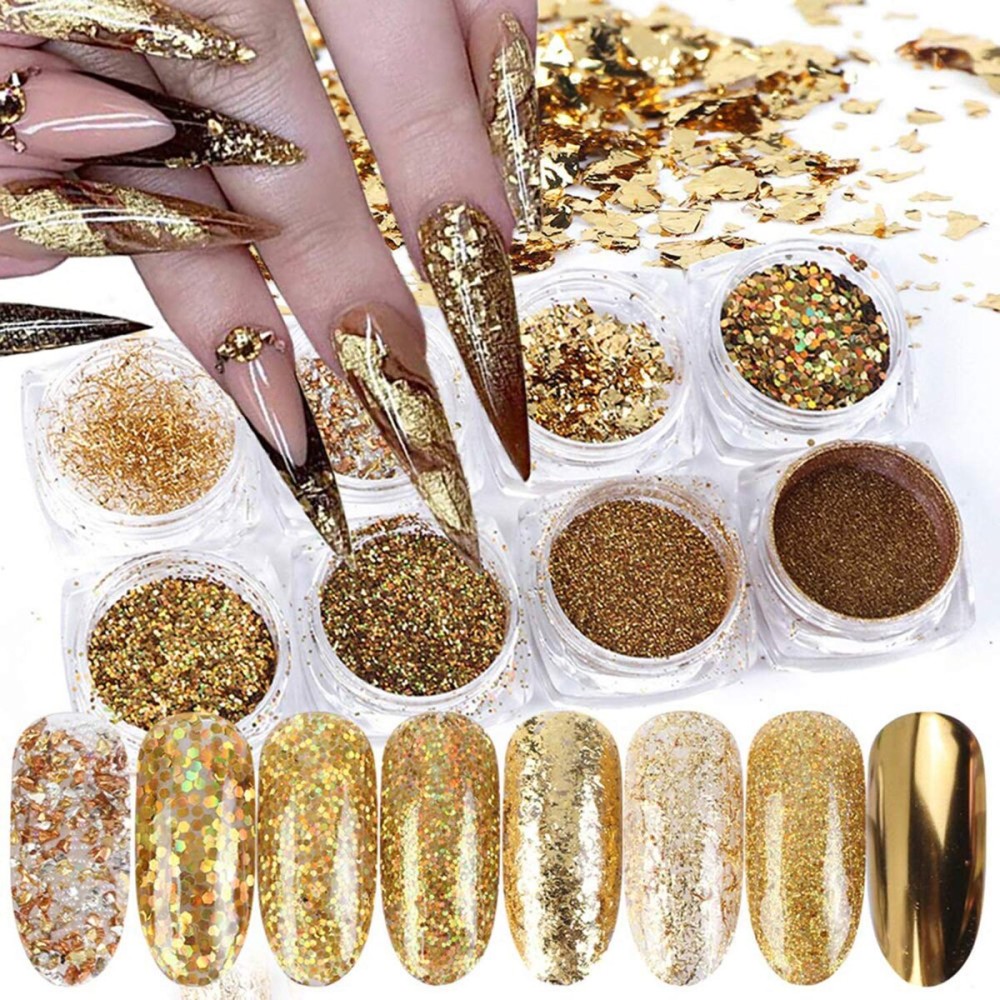 Holographic Gold Glitters Nail Art Sequins 3D Flakes Decoration for Women Girls Manicure Tips DIY Acrylic Nails Supplies Shining Design Accessories (8 Boxes) Holographic Gold Glitters Nail Art Sequins 3D Flakes Decoration for Women Girls Manicure Tips DIY Acrylic Nails Supplies Shining Design Accessories (8 Boxes)