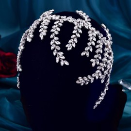 Silver Rhinestone Wedding TiaraHeadpiece Forehead Tiara Jewelry Head Chain, Crystal Headpiece Bridal Hair Accessories for Bride Women HP373