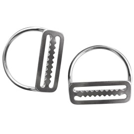 heyous 2pcs Stainless Steel 5cm/2\'\' Weight Belt Keeper Stopper & Bent D Ring Webbing Harness Belt Retainer Stopper Freediving BCD Accessories, Silver