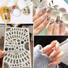 8 Sheets Money Dollar Nail Art Stickers Nail Adhesive Sticker Interesting Nail Decals Holographic 3D Gold Nail Art Design Acrylic Nails Supplies Decoration for Women Girls Manicure Tips Nails Art
