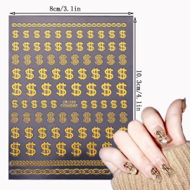 8 Sheets Money Dollar Nail Art Stickers Nail Adhesive Sticker Interesting Nail Decals Holographic 3D Gold Nail Art Design Acrylic Nails Supplies Decoration for Women Girls Manicure Tips Nails Art