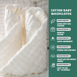VIVANA Baby Muslin Washcloths -6 Layer Soft Absorbent Face Towel - Natural Newborn Wipes for Delicate Skin - Baby Registry as Shower
