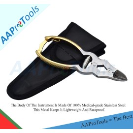AAProTools Professional Cantilever Nail Clipper 6\'\' Double Spring Action Heavy Duty Toenail Cutter for Thick Nails Finger Foot Podiatry Curved Blades Nipper with Pouch