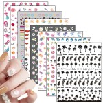 8 Sheets Nail Stickers - Holographic Flowers, Leaf, Mermaid, Leopard, Coconut Tree Designs for Women, Girls & DIY Nail Art