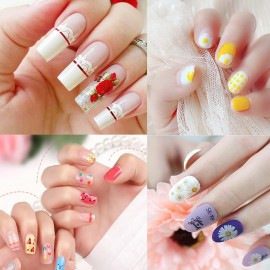 8 Sheets Nail Stickers - Holographic Flowers, Leaf, Mermaid, Leopard, Coconut Tree Designs for Women, Girls & DIY Nail Art