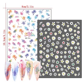 8 Sheets Nail Stickers - Holographic Flowers, Leaf, Mermaid, Leopard, Coconut Tree Designs for Women, Girls & DIY Nail Art